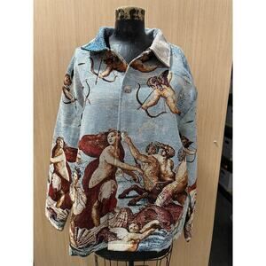 Rebel Vengeance, Embroidered, Tapestry Medium, Mens Angel Button Up Jacket Punk